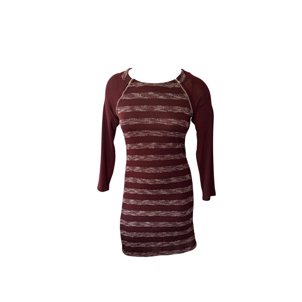 Three Pink Hearts Trixxi‎ Dress S Burgundy Striped Zipper Raglan Sleeve